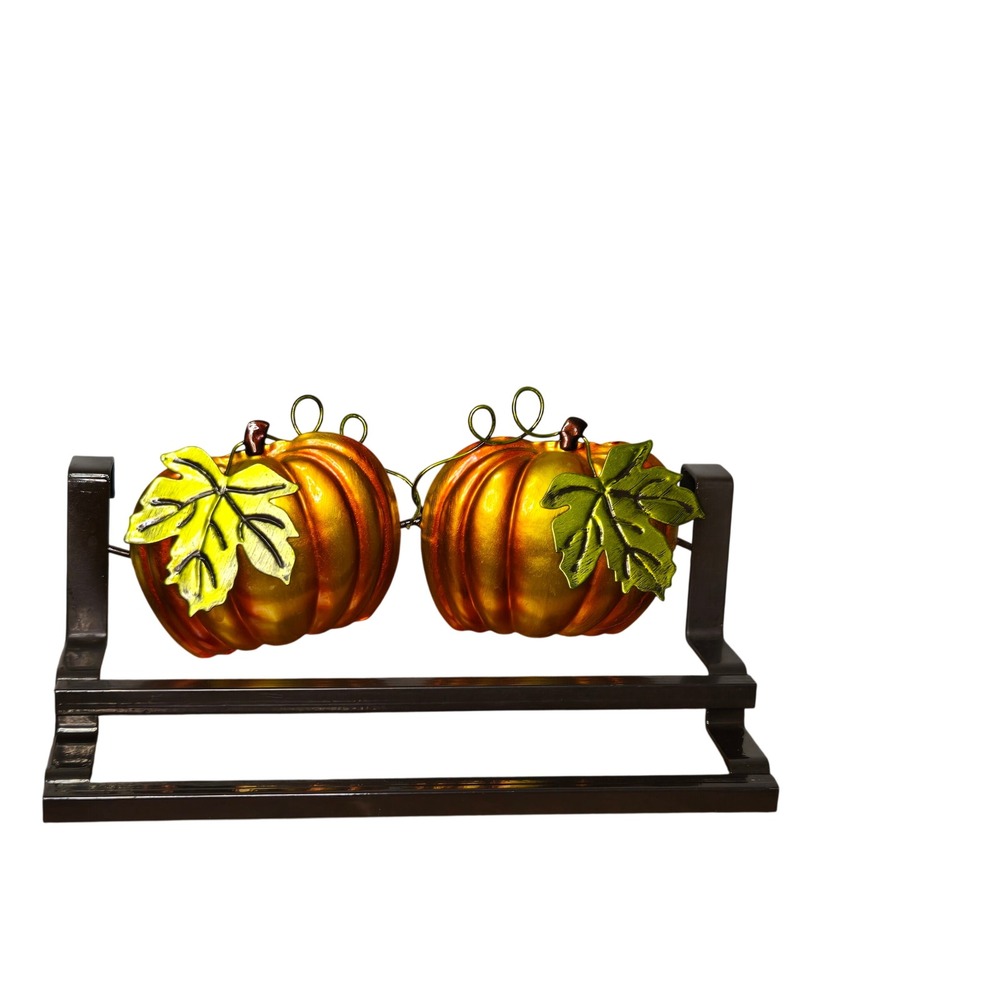 Collections Etc Fall Pumpkin Over the Cabinet Double Towel Bar Metal Orange